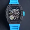 Montre-bracelets Luxury Mens Watch Automatic Mechanical Watchs Fiber Fiber Red Black Blue Blue Sport