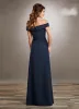 2024 Elegante moeder van de bruid jurken donkerblauw uit schouder kanten chiffon avondjurken vloer lengte plus size bruiloft gastenjurk