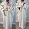 민족 의류는 무슬림 겨울 옷을위한 아바야 오픈 아바야 여성 코트 두꺼운 반짝이 아바이 두바이 가을 칠면조 긴 따뜻한 드레스 이슬람 복장