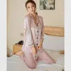 Home kleding bodaifang alle seizoenen dames zijden satijnen pyjama set lange mouw slaapkleding pak vrouwelijk pyjama tweedelige loungewear