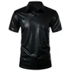 Polos MenS Summer Shiny Metallic à manches courtes Polo Fashion Stamping Stage Costume Dance Nightclub Party Party