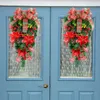 Decorative Flowers Big Bow Christmas Wreath Door Hanging Red Garland Pine Needle Ornament Rattan Navidad Windown Xmas Year Decor