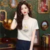 Dames t shirts Chinese stijl t-shirt vrouwen casual mode geborduurd o-neck 2024 zomer korte mouwen tees