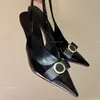 Tasarımcı Topuklu Kadın Elbise Ayakkabıları 2024 Yeni Moda Marka Pompaları Saçlı Ayak Yay Patent Deri Slingback Ayakkabıları 10cm Gerçek Deri Tabanlar Büyük Boyu EU35-43