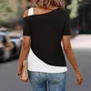 Frauenblusen atmungsaktives T-Shirt Stilvoller Off-Shoulder-Schusskragen Sommertimen mit Patchworkfarbe Lose Fit Casual für Streetwear