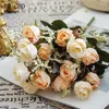 Wedding Flowers Lovegrace Mini Bouquet Artificial Flower 15 Heads Silk Rose Fake Champagne Small Home Party Table Decor