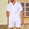 Herren-Trailsuiten Anzug Zwei-teiliger täglicher Feiertagsfeiertagsem Sommer Casual Revers Leinen lose übergroße Hemden Shorts