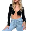 Women's T Shirts Spring Fashion Long Sleeve V-ringning Midriff-Baring Slim-Fit T-shirts