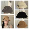 Berets Solid Color Sweet Sun Hat Foldable UV Protection Wide Brim Bow Sunshade Crochet Knitted Bucket Outdoor