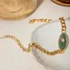Bracelets de liaison bracelet rétro en acier inoxydable Chaîne minimaliste en métal incrusté africain Jade Déclaration de mode légère bijoux confortable