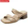 Slippers Morazora 2024 Tamanho 34-40 Top Sale Square Med Heels Sapatos de couro genuínos Ladies Modern Summer Shoes