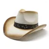 Berretti vintage retrò cinghia di cuoio retrò cintura vuota da donna uomo paglia larga beach beach cowgirl cowgirl western sun cappello