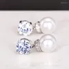 Dangle Ohrringe Caoshi Elegante Brauthochzeit Schmuckohrungen mit simuliertem Perlenanhänger Brillante Zirkonia -Accessoires zum Engagement