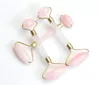 Natural Rolling Chakra Rose Quartz crafts Carving Reiki Crystal Healing Scraping Beauty Roller Facial Massage Stick Alloy Gold Plated