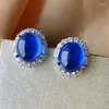 Ketting oorbellen set eyika vintage blauwe steen gecreëerd chalcedony fijne sieraden zirkon corundum bloemring sets voor vrouwen