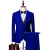 Herrdräkter 2024 Fashion Casual Men Boutique Double Breasted Waistcoat Suit Pants Business 3 PCS Set Dress Blazers Jacket Byxor