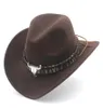 Cappello da cowboy Western Western Western Men Donne Fedora Cappelli Fedora Fedora Fedora Fedora Bullhead Decorato Panama Cap3213897