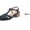 Dress Shoes ASILETO 2024 Elegant Roamn Hollow Women Sandals Strap Buckle 5cm Thick Heel Big Size 40 41 42 43 Blue White Brown