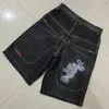 JNCO Y2Kバギージーンズデニムショーツハラジュクヴィンテージパターンメンヒップホップサマーゴシックメンズバスケットボールショーツストリートウェア240409