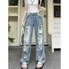 Jeans feminino Mulher folgada Cantura alta y2k Artilha de rua vintage Moda coreana 2024 Trend jeans fêmea calça