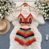 Suits de survêtement pour femmes Boho Beach Holiday Vintage sets pour les femmes 2 pièces licèdes caménes sexy et shorts à cordon tricotés deux costumes