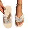 Slippers Flip Flops Shoes Flats Women Bow Crystal Luxury Sandals Summer Designer 2024 Clip Toe Beach Zapatillas De Mujer Slides