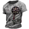 Herren Vintage Nautical Map Compass Print T -Shirt Sommer täglich lose Kurzarm männliche Tops Casual Tees Unisex Kleidungsbekleidung 240411