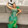 Party Dresses Feathers Bottom Luxury Prom With Major Beads Sequins See Through Mermaid Evening Dress Special Occasion Gowns