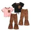 Einzelhandel, Mädchen Leopard ausgestattet Pant -Trailsuit Kleidungsstücke 2pcs Set Short Toppants Girls Outfits Kinder Designer Clode4362030