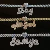 Grandbling Custom Name Necklace With Heart Rhinestone Cuban Chain Word Necklace Iced Out CZ Personliga hiphopsmycken 240411