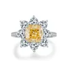 Pierścionki klastra żółte 5A cyrkon s925 srebrny kwadratowy promieniujący pierścień dla kobiet kwiaty