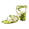 Sandals 2024 Summer Fashionable And Trendy Women's Ankle Strap With Snake Pattern Thick Heel High Large Size