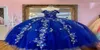 2023 Gorgeous Royal Blue Quinceanera Dresses Pärlade blommor 3d Flora Puffy Ball Gown Evening Prom Dresess för Sweet 15 Teens Dress1921366