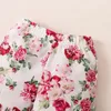 Zestawy odzieży niemowlę dzieci swobodne letnie ubrania latające rękaw Bowknot flousz cami top z kwiatowym drukiem szorty opaski na głowę