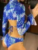 Kadın Mayo Kadın Mayo Yüksek Bel Bikini Kadın Üç Parçalı Set Uzun Kollu Üst Bater Mayo Takım Lady V4199