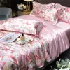 Luxury Natural Silky Bedbling Set Single Double Queen King Size Printing Quilt Cover Set Silk Satin Däcke Cover Set Bedroom Decor 240403