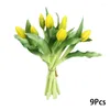 Fiori decorativi simulato fiore di tulipano morbido pE in lattice silicone touch a 9 teste