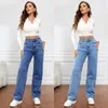 Frauen Jeans 2024 hohe Taille gerade Bein Frau Einfacher Stil lässiger Baumwolle Denim Hosen Damen Lose Streetwear