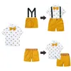 Kledingsets 2024 Toddler Gentleman Outfit Kinderen Korte mouw shirt met boogbroek babyjongens kleren kinderen formeel pak 9m-7y