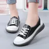 Casual Shoes Fashion Leather Women's Sneakers White Lace Up Flat Vulcanize Low Cut Original Ladies