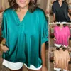 Blouses pour femmes chemises à manches courtes Femmes Élégantes Pouffle à col en V avec poche en vrac ajustement Top pour couleur unie d'été