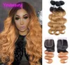 Brésilien Brésilien Human Hair 3 Bundles avec fermeture de dentelle 4x4 1B 27 Virgin Hair Body Wave Lace Fermeure avec paquets 1028 pouces 18072329