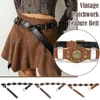 Ceintures femmes boho disc concho ceinture en cuir vintage gaie de taille grunge esthétique y2k cow-girl patchwork large wes y8j7