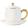 Tasses Saucers tasse en céramique latte et soucoupe thé expresso chinois esthétique blanc élégant café kéramik tasse drinkware y50cs