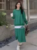 Arbetsklänningar Lanmrem Versatile Solid Color 2 Piece Set Women Round Neck Pullover Tops High midja A-line kjolar Fashion 2024 Spring 25211