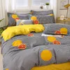 Sängkläder set enkla fyrdelar tvättade bomullsglase täcke täckt täcke student enstaka sovsal 1.2 tredelar set 4