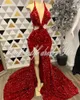 Abiti per feste sexy cazzo di ballo rosso per ragazze nere paillettes sirene abiti di compleanno divisi Abend Kleider 2024 Vestidos de Gala
