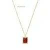 Light Luxury Compact French Square Colored Zirconium Necklace Rock Sugar Square Brick Fine Titanium Steel Plated 18k Real Gold Necklace CollarBone Chain