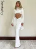 Cryptographic Elegant White Long Sleeve 2 Piece Set Outfits For Women Club Party Top and Dress Set Ruched Matching 240402
