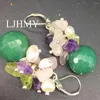 Boucles d'oreilles en peluche ljhmy péridot naturel amethyste Crystal Crystal Perle Perle Boucle d'oreille en argent sterling Bohemian Chandelier